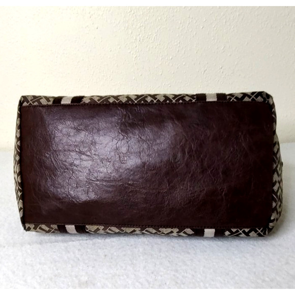 Tommy Hilfiger Womens Handbag Purse Tan Brown Letter Pattern Leather Accents - Picture 7 of 13